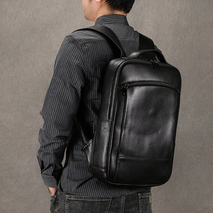 High-End Men's Leather Backpack – 16-Inch Large Capacity