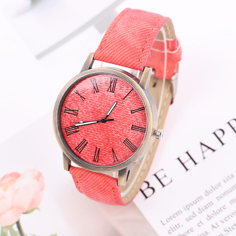 Women's Casual Denim Quartz Watch – Stylish Belt Design