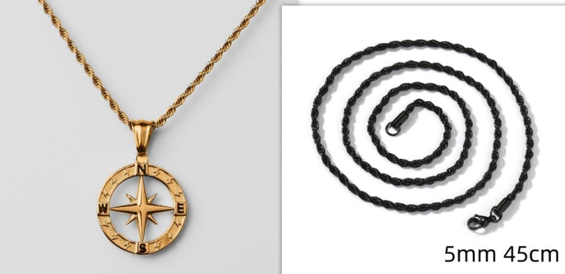 Stainless Steel Compass Pendant Necklace – Circular & Stylish