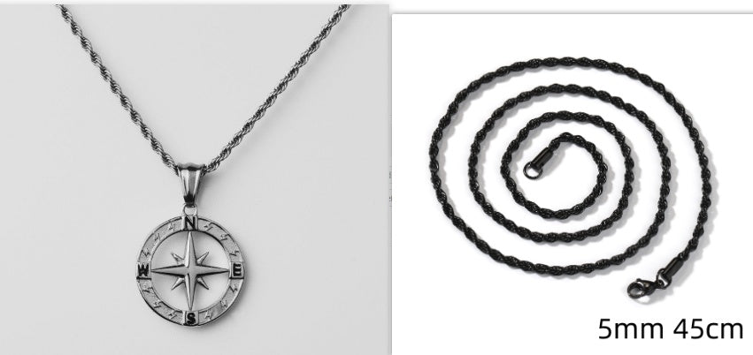 Stainless Steel Compass Pendant Necklace – Circular & Stylish