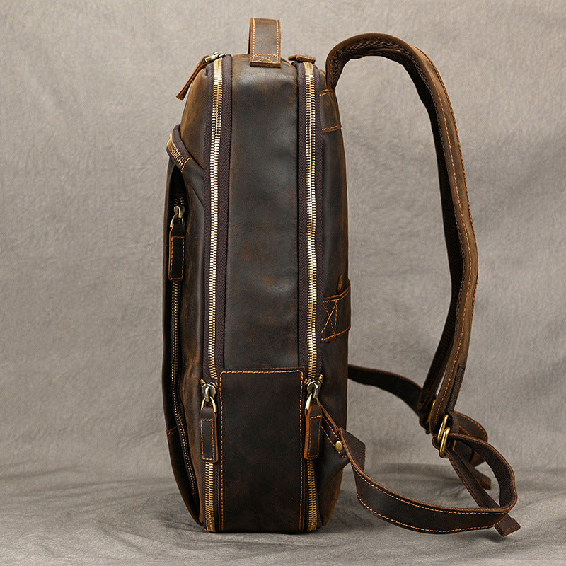 High-End Men's Leather Backpack – 16-Inch Large Capacity