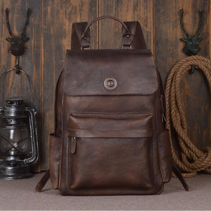 Leather Cowhide Shoulder Backpack – Durable Travel & Laptop Bag