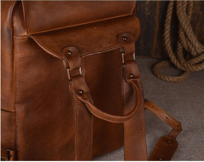 Leather Cowhide Shoulder Backpack – Durable Travel & Laptop Bag