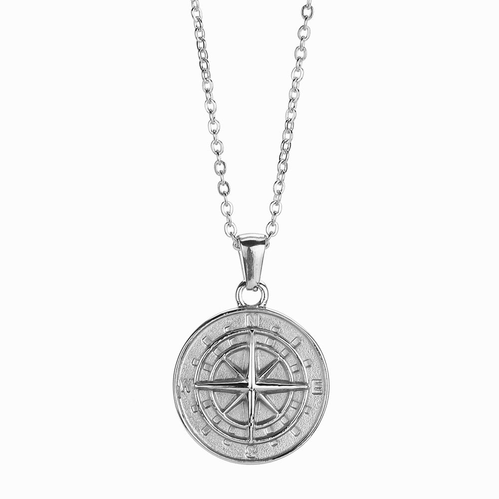 Stainless Steel Compass Pendant Necklace – Circular & Stylish