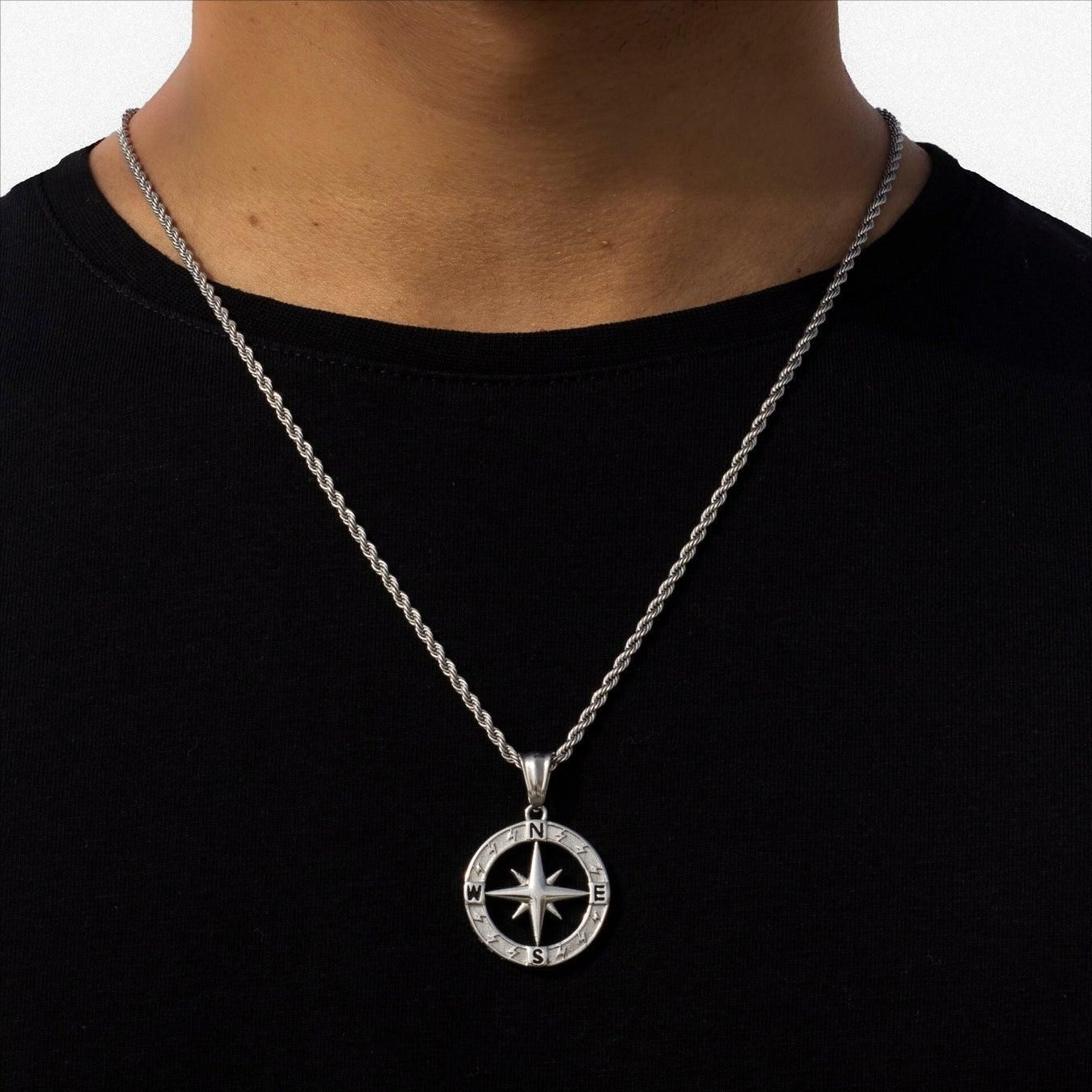 Stainless Steel Compass Pendant Necklace – Circular & Stylish