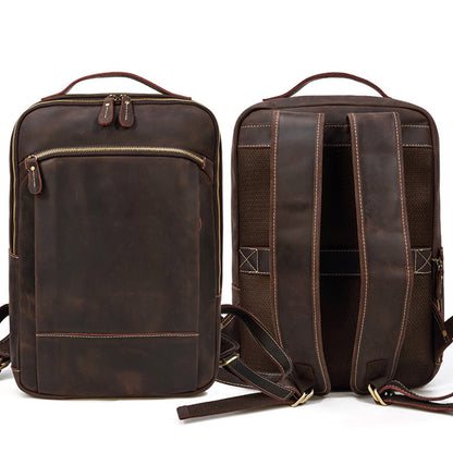 High-End Men's Leather Backpack – 16-Inch Large Capacity