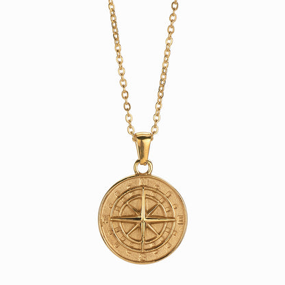 Stainless Steel Compass Pendant Necklace – Circular & Stylish