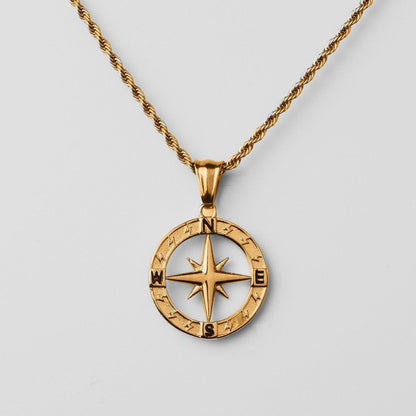 Stainless Steel Compass Pendant Necklace – Circular & Stylish