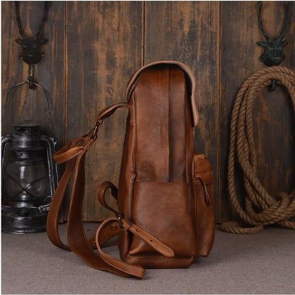 Leather Cowhide Shoulder Backpack – Durable Travel & Laptop Bag