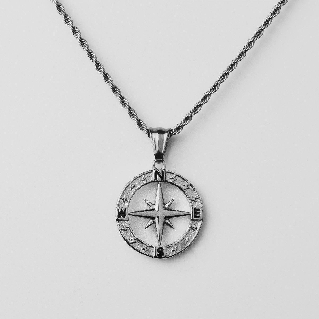 Stainless Steel Compass Pendant Necklace – Circular & Stylish