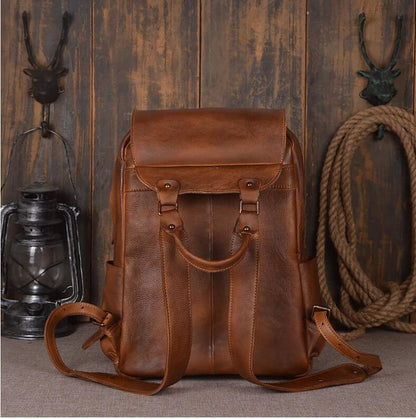 Leather Cowhide Shoulder Backpack – Durable Travel & Laptop Bag