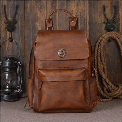 Leather Cowhide Shoulder Backpack – Durable Travel & Laptop Bag